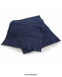 Navy Blue Result Active Fleece Tassel Scarf-R143X Hats Caps & Gloves Active-Workwear Extra long design - 155 x 25 cms, Tassels to each end, Extremely warm, Unisex product. Decoration process: embroidery & flock transfer