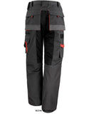 Result Workguard Technical Kneepad Cargo Work Trousers (Reg Leg) - R310XR Trousers Active-Workwear Contrast fabric: 210g/m² 100% Polyester Front zip with rivet fastening Knee pad pockets 2 side pockets Left thigh phone pocket & zip pocket. Cargo multi use tool pocket Elasticised waistband Rear pockets Belt loops. Reinforced seams with bar tacked pockets and stress points Triple stitched seams. Decorative reflective stripe Strengthened contrast knee fabric