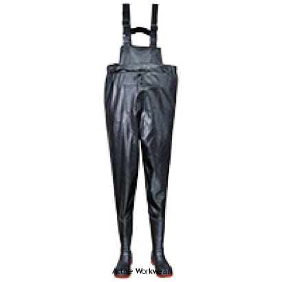 Safety Chest Waders S5 Steel Toe and Midsole Portwest- FW74 Wellingtons Active-Workwear Heavy duty pvc/nitrile safety wader with steel toecap and steel midsole. Colour coded red outsole for easy identification of safety features. 