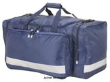 Shugon Glasgow Kit Bag work bag Holdall-SH1417 Bags Active-Workwear Spacious work bag Large main compartment Two end pockets Large front pocket Reflective strips on 3 sides Reinforced carrying handles with Velcro wrap Adjustable shoulder strap Dimensions: 32H x 68W x 35D cm Maximum print are