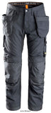 Steel Grey Snickers All round Work, Loose fit Work Trousers with Kneepad & Holster Pockets - 6201 Kneepad Trousers Active-Workwear Everyday use trousers with holster pockets offering comfort, durability and practical storage during work in various environments. The work trousers are built with hardwearing CORDURA® fabric for enhanced durability and feature KneeGuard™ system for robust knee protection. In addition, a stretch gusset at the crotch provides flexibility and ease of movement. Holster pockets