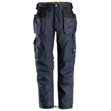 Navy canvas stretch Snickers Allround Work Canvas Stretch Trouser Holster Pockets -6224 Trousers Snickers Active-Workwear Durable Snickers work trousers crafted for construction work with heavy duty demands. Classic work trousers with holster pockets made of strong and slightly stretchy Canvas+ fabric. The trousers feature CORDURA reinforcements at critical areas for extra durability and contrasting stretch panel at crotch for enhanced mobility. Durable and comfortable Canvas+ 