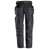 Grey Canvas stretch Snickers Allround Work Canvas Stretch Trouser Holster Pockets -6224 Trousers Snickers Active-Workwear Durable Snickers work trousers crafted for construction work with heavy duty demands. Classic work trousers with holster pockets made of strong and slightly stretchy Canvas+ fabric. The trousers feature CORDURA reinforcements at critical areas for extra durability and contrasting stretch panel at crotch for enhanced mobility. Durable and comfortable Canvas+