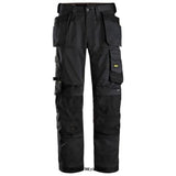 Black Snickers Allround Work Stretch Loose Fit Work Trouser Holster Pockets-6251 Trousers Active-Workwear Versatile work trousers with stretch and loose fit designed for maximum comfort and mobility during intense work. Holster pockets offer convenient storage for tools and equipment.  2-way stretch fabric with 4-way stretch panels at back Knee Guard system with stretch CORDURA reinforcement