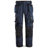 Navy Snickers Allround Work Stretch Loose Fit Work Trouser Holster Pockets-6251 Trousers Active-Workwear Versatile work trousers with stretch and loose fit designed for maximum comfort and mobility during intense work. Holster pockets offer convenient storage for tools and equipment.  2-way stretch fabric with 4-way stretch panels at back Knee Guard system with stretch CORDURA reinforcement