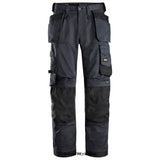 Steel Grey Snickers Allround Work Stretch Loose Fit Work Trouser Holster Pockets-6251 Trousers Active-Workwear Versatile work trousers with stretch and loose fit designed for maximum comfort and mobility during intense work. Holster pockets offer convenient storage for tools and equipment.  2-way stretch fabric with 4-way stretch panels at back Knee Guard system with stretch CORDURA reinforcement