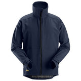 Navy Blue Snickers Allround work Windproof Soft Shell Jacket-1205 Workwear Jackets & Fleeces Snickers Active-Workwear Windproof stretch softshell jacket built for most types of work and everyday use. A clean, stripped-down design makes the jacket perfect for profiling. Windproof softshell fabric. Big areas for profiling at front and back. High collar.