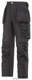 Black Snickers Canvas 3 Series Work Trousers with Kneepad & Holster Pockets Canvas+-3214 Kneepad Trousers Active-Workwear Snickers Original 3 series loose fit traditional 3 series canvas plus trousers. Amazing work trousers made in extremely comfortable yet durable Canvas+ fabric. Features an advanced cut with Twisted Leg design, Cordura reinforcements for extra durability and a range of pockets, including holster pockets and phone compartment. Advanced cut with Twisted Leg design