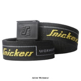 Snickers Workwear Logo Belt 9033: Black belt with yellow logo & non-abrasive buckle