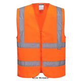 Orange Standard Hi-Vis Zipped Vest RIS 3279 (Pack of 10 size/colour) Portwest- C375 Hi Vis Tops Active-Workwear Using classic band and brace reflective tape formation this vest has a zipped front for a secure and comfortable fit. Maximum visibility for day and low light conditions. 