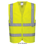 Yellow Standard Hi-Vis Zipped Vest RIS 3279 (Pack of 10 size/colour) Portwest- C375 Hi Vis Tops Active-Workwear Using classic band and brace reflective tape formation this vest has a zipped front for a secure and comfortable fit. Maximum visibility for day and low light conditions. 