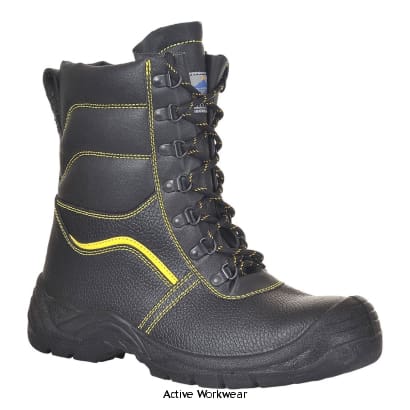 Steelite Fur lined Protector safety boot Steel toe and midsole Portwest FW05 Boots Active-Workwear The High leg, fur lined winter version of our best selling protector safety boot. Suitable for use in cold working conditions. Features CE certified Protective steel toecap Steel midsole Anti-static footwear Energy Absorbing Seat Region Water resistant upper to prevent water penetration SRC - Slip resistant outsole to prevent slips and trips on ceramic and steel surfaces Heat resistant outsole 
