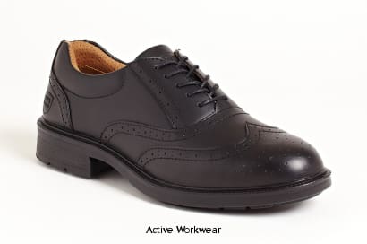 Sterling Black Safety Brogue Work Shoe Steel Toe Composite Midsole – SS500CM Shoes Active-Workwear Black leather Brogue Black action leather safety shoe. Padded collar for added comfort. Steel toe cap and composite midsole protection. Moisture wicking inner lining. Dual density polyurethane outsole. Anti-static. A lightweight executive style uniform shoe for lighter duties. Safety Rating S1P Slip Rating SRC Size Range 6 to 13 Sole Temperature 200ºC  EN Test CE EN ISO 20345 OR EN345:1:1993 