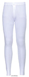 White Thermal Base layer Long Johns Trousers -Portwest B121 Underwear & Thermals Active-Workwear The B121 creates a layer of warmth around the lower body. The soft poly-cotton fibres and fabric knitting mean that heat is trapped in. Cuffed hem and elasticated waist provide a comfortable fit. 