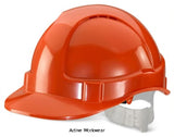 Orange Vented Safety Helmet B-Brand Economy Bbevsh Beeswift Head Protection Active-Workwear Modern Stylish Design, ABS Shell , Vents to crown, Lightweight, Plastic harness c/w sweatband, Slots for attachments, Conforms to EN397 use FXVP25Z post for helmet attachments 