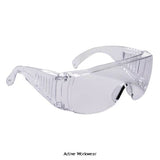 Visitor Safety Glasses Spectacle EN166 Portwest Pack of 12 pairs PW30 Eye Protection Portwest Active-Workwear Designed with a moulded-in brow guard and vented side shields the PW30 offers excellent protection and comfort. Manufactured using tough impact resistant polycarbonate. Metal free. CE certified Anti-scratch coating Retail bag Vending ready Transparent colour Excellent side protection EN 170 2C-1.2
