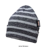 Warm Insulatex Knit Beanie Hat Striped Portwest B024 Hats Caps & Gloves Active-Workwear This fine knit, acrylic, cold-weather hat has a specially insulated Microfibre Insulatex lining for extra warmth retention. Inner soft Insulatex lining offering warmth and comfort, Outer acrylic knit fabric Knit gauge 7 for shape retention