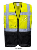 Yellow Black Warsaw Executive zipped two tone hi viz Vest Portwest C476 Hi Vis Tops Active-Workwear This Portwest two tone executive high visibility vest option in our executive vest range features several practical pockets, a dual ID holder, d-ring and a radio loop. It is available in a range of contrasting colour combinations to suit the increasing demand in the workplace.