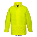Yellow Waterproof Sealtex Classic Work Rain Jacket - S450 Waterproofs Active-Workwear The clever styling exceptional water resistance and affordable price make this garment a great value waterproof jacket. The tough fabric and welded seams are combined with a generous fit for wearer comfort. It offers storage space for your personal and work belongings and the zip fastened studded storm flap keeps out all the e the weather may throw at you