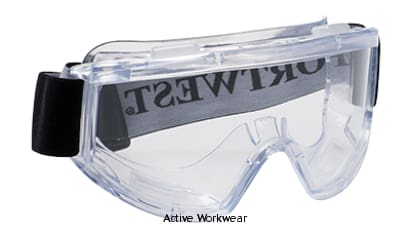 Wide View Challenger Anti Scratch and Anti Fog Goggles EN166 Portwest PW22 Eye Protection Active-Workwear Wide panoramic UV protective lens treated with anti scratch and anti fog coating for long-lasting performance. The special shape of the lens allow it to be worn with prescription glasses and disposable dust masks. Improve