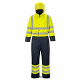 Yellow Blue Winter Hi Viz Waterproof Contrast Coverall Lined/padded Portwest S485 RIS 3279 Boilersuits & Onepieces Active-Workwear A high visibility garment designed to be completely practical and safe, the Contrast Coverall protects the body against wet conditions whilst ensuring safety. The quilted liner gives extra warmth. Features CE certified Waterproof with taped seams preventing water penetration Reflective tape for increased visibility Quilt lined for thermal insulation