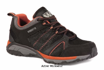 Worksite Black/orange Mesh Safety Trainer Shoe Steel Toe & Midsole. -SS 607 SM Trainers Active-Workwear Trainers Black mesh trainer Black low profile mesh trainer, Steel toe cap and mid-sole, padded collar and tongue, Rubber sole, Chemical resistant sole, Oil resistant sole, Shock absorption, Safety Rating SBP, Slip Rating SRA, Size Range 6 to 12, Sole Temperature 300ºC, EN Test CE EN ISO 20345 OR EN345:1:1993, Material: Synthetic & Mesh