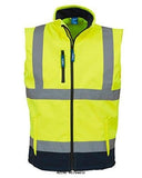 Yoko Hi Vis Softshell Bodywarmer Gilet Waterproof RIS 3279- HV006 Hi Vis Tops Active-Workwear Conforms to EN471 Class 2; Orange & Orange/Navy also conform to RIS GO/RT 3279 Made of 3 layers softshell fabric that ensures 8000mm breathable & 3000 mvp waterproof Outer Layer: Waterproof Polyester Middle Layer: TPU membrane Inner Layer: 140D warm & soft microfleece Two 5cm width sewn-on reflective tapes around the body and one over each shoulder 